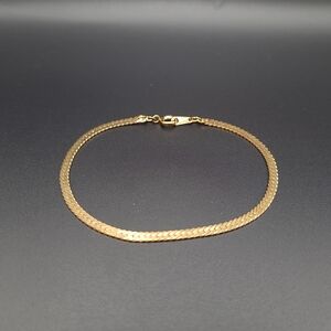 Vintage Gold Tone Herringbone Chain Bracelet Minimalist Flat Link
